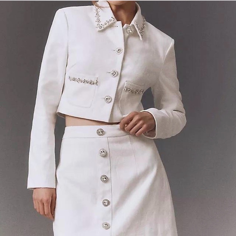 Elliatt Ivory Embellished Jacket and Skirt Set